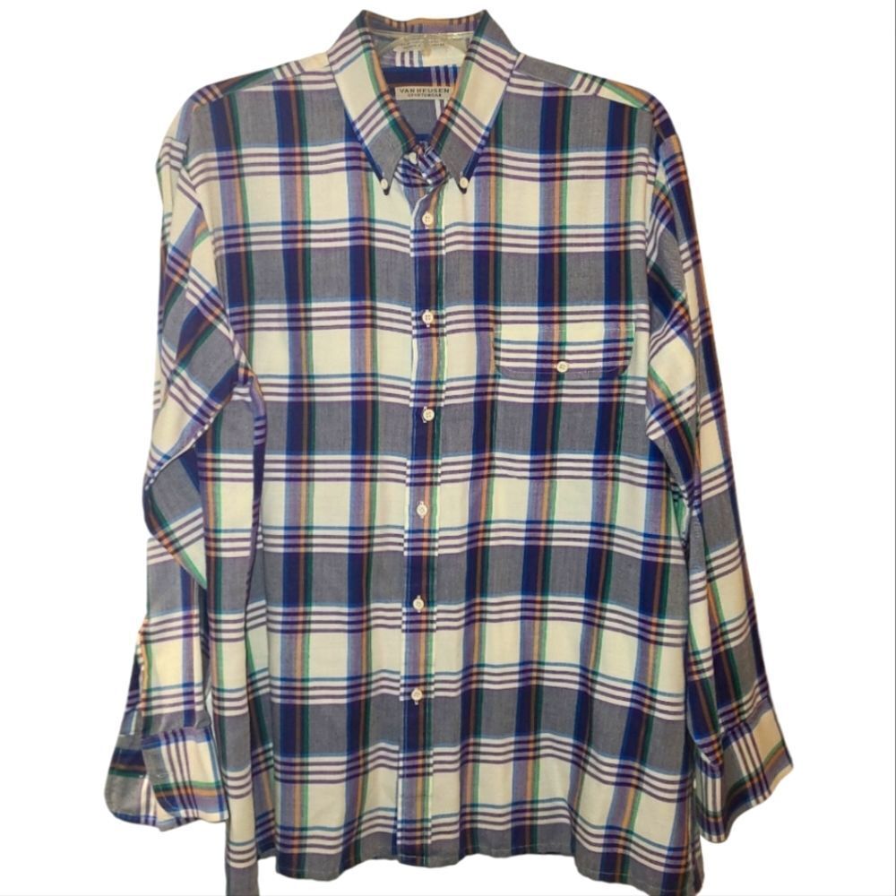 Van Heusen Sportswear Men's Purple Stripe Plaid Long Sleeve Button Down Shirt